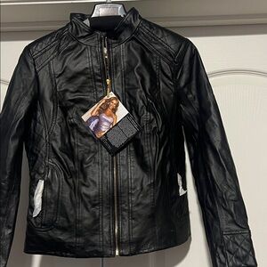 NWT Iman Black Genuine Leather Jacket size M